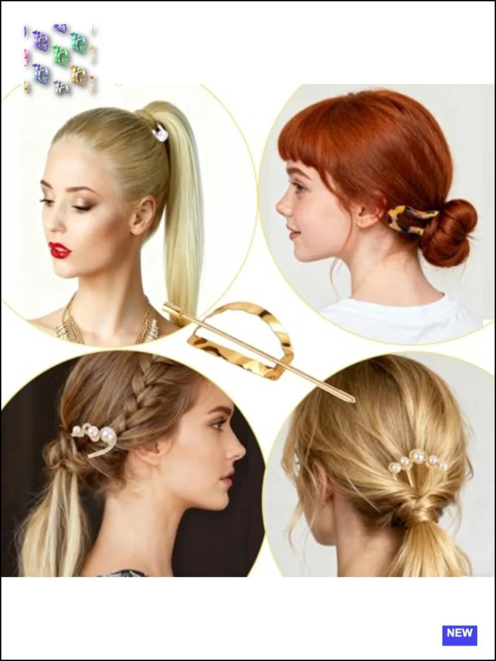 12 PCS French Hair Pins U-Shaped Pearl Metal Hair Fork for Bun Updo Styling